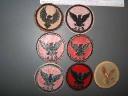 Boy Scout Flying Eagle backs of different versions of round patrol medallions 1927 - 2007